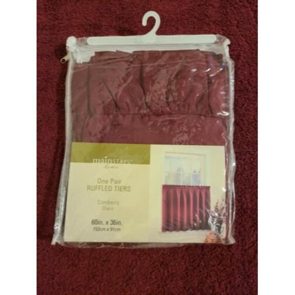 Mainstays Home Curtains One Pair Of Ruffled Tiers Cranberry 60"x36" - Picture 1 of 3